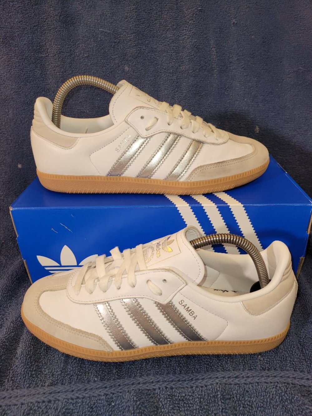 Adidas Samba Women's Size 8.5 White Metallic Silver Tan Sneakers JI2725 (#2451)